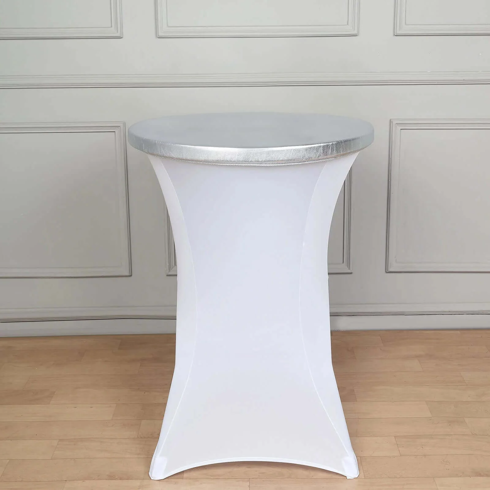 Spandex Cocktail Table Top Cover Fitted Metallic Silver - Stretchy, Durable & Easy to Clean